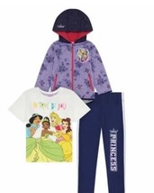 DISNEY PRINCESS ~ 3-Piece Set ~ Hooded Jacket ~ Graphic Tee ~ Leggings ~... - $37.40