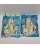 Vintage PAIR Everlon Green 70s Jester Sheer Knit Drapes Curtains 58&quot; x 81&quot; - £42.56 GBP