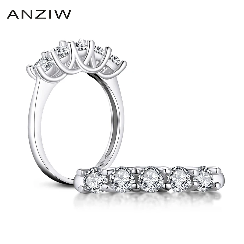 ANZIW 925  Silver Round Cut Wedding Band NSCD   5-stone Row Drills Bands Engagem - $56.97