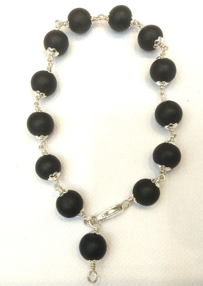 Ebony Bracelet / Karungali Bracelet In Pure Silver - 10 mm - $84.15