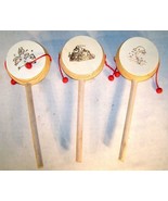 2 CHINESE WOODEN DRUMS old wood rattle drum oriental traditional sound t... - $4.74