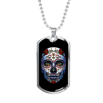 Calavera Mexican Sugar Skull Red Flower Necklace Stainless Steel or 18k Gold Do - £37.92 GBP+