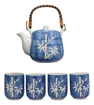 China Winter Lucky Bamboo Design Porcelain Blue 20oz Tea Pot and 4 Cups Set - £24.85 GBP