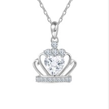 4CT Heart Cut Real Moissanite Crown Pendant Necklace 14K White Gold Plated - £77.33 GBP