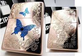 Blue Butterfly Rose Pink Etching Limited Number Swarovski Zippo Oil Lighter 2022 - £76.80 GBP