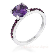 2.3CT Amethyst CZ Rhodium Ring - £11.79 GBP