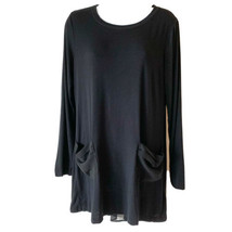 LOGO by Lori Goldstein Black Tunic Top Mixed Material Button Back Size S... - £14.33 GBP