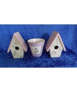 Pair of Wooden Pink Bird Houses with 5&quot; Ceramic Planter - £15.79 GBP