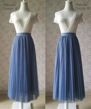 Dusty Blue Pleated Tulle Skirt Women Custom Plus Size Tulle Maxi Skirt image 7