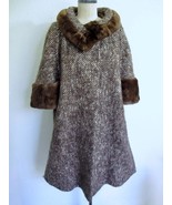 Vintage 60s Forstmann Brown Wool Tweed Swing Coat M L Fur Collar Cuffs - £119.74 GBP