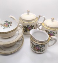 Vintage Noritake Morimura Japan 9 Piece Porcelain Tea Set Peonies Gold Trim - £45.40 GBP