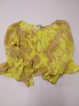 Women&#39;s Floral Print Long Sleeve Smocked Bodice Top Yellow 3X - $12.31