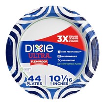 Dixie Ultra, Large Paper Plates, 10 Inch, 44 Count, 3X Stronger*, Heavy Duty, Mi - £9.57 GBP