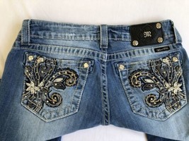 Miss Me Capri Crop Jeans Size 30 x 21 Bling Thick Stitch Distressed - $25.87