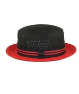 Men&#39;s Bruno Capelo Hollywood 2-Tone Straw Style Fedora Hat HW795 Black/Red - $134.46 CAD