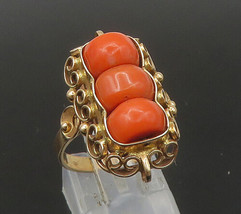 POLAND 14K GOLD - Vintage Victorian Coral Swirl Cocktail Ring Sz 7.5 - GR199 - $958.94