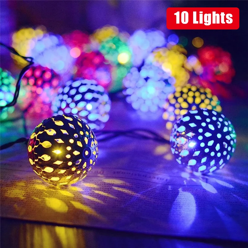 Battery Powered Moroccan Ball Lamp String LED Wrought    Out Ball String Fairy L - £123.42 GBP