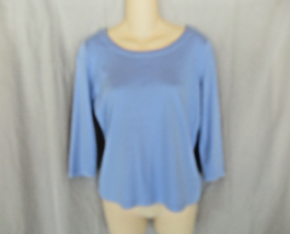 Talbots top tee Supima cotton blend XS blue boat neck button accents 3/4 sleeves - £12.25 GBP