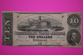 1862 Confederate States of America $10 Ten Dollars Guarantee Authentic Bill 16 - $59.99