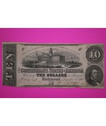 1862 Confederate States of America $10 Ten Dollars Guarantee Authentic B... - $59.99