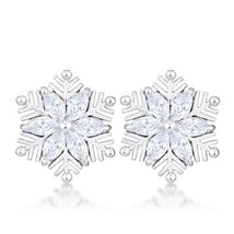 Precious Stars Silvertone Clear Cubic Zirconia Snowflake Earring Studs - £16.61 GBP