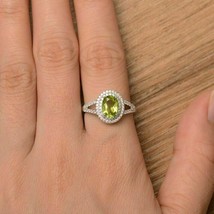 3Ct Simulated Peridot Engagement Double Halo Ring 14k White Gold Plated Silver - £95.25 GBP