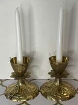 Asian Brass Candlesticks Table Top Vintage Set of 2 Lily Pad Made in India - £18.49 GBP