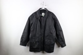 Vintage 90s Streetwear Mens 46 Distressed Lined Collared Leather Jacket ... - $98.95