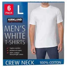 Kirkland Signature Men&#39;s 6-pack White 100% Cotton Crew Neck T-Shirt L  L... - £26.67 GBP