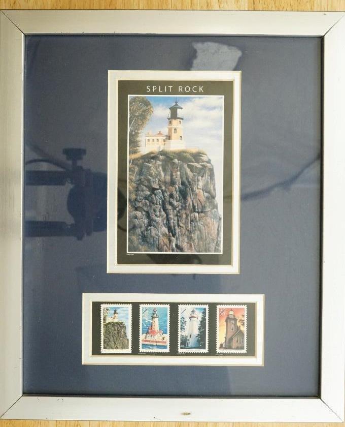 Framed Art Picture USPS Stamp Split Rock Lighthouse Minnesota 11 x 13 - $34.64