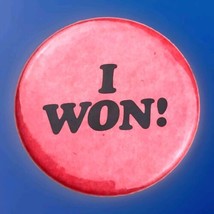 I Won Pin Button Vintage Pinback Pink - $12.95