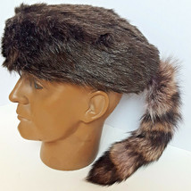 Davey Crockett Coonskin Cap Real Fur Tail Raccoon GRAY Coon Daniel Boone... - $21.00