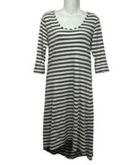 Horny Toad Keyboard Dress Sz S Gray White Stripe 3/4 Sleeve Hi-Low Stretch - $14.80