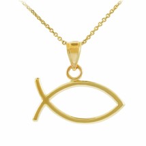 14k Solid Real Yellow Gold Ichthus Fish Horizontal Pendant Necklace - £124.15 GBP+