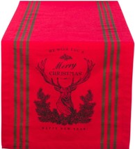 1 Fabric Table Runner (14&quot;x72&quot;) Merry Christmas, Red Stag, Reindeer On Red, Dii - £14.23 GBP