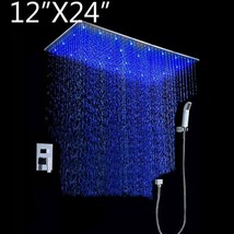 12&quot;x24&quot; Luxury Double Function LED Bathroom Shower Set Head Valve Brass Handheld - £623.85 GBP