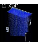 12&quot;x24&quot; Luxury Double Function LED Bathroom Shower Set Head Valve Brass ... - £635.24 GBP