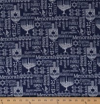 Cotton Happy Hanukkah Menorah Jewish Faith Navy Fabric Print by the Yard D501.56 - £10.16 GBP