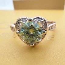 S925 Silver Jewelry Heart Ring 1 Carat Green Pink Green Yellow Blue Moissanite W - £52.66 GBP