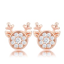 18k Rose Gold Plated Clear CZ Reindeer Earrings - $25.49