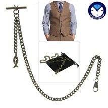 Albert Chain Bronze Color Pocket Watch Chain Fob Chain T Bar Religious Fish Fob - $17.99