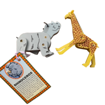 Schylling Wooden African Animal 2003 Painted Poseable Toys Rhino Giraffe Lot - £11.96 GBP