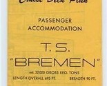 TS Bremen Cruise Deck Plan Passenger Accommodation North German Lloyd 19... - £14.01 GBP