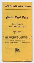 TS Bremen Cruise Deck Plan Passenger Accommodation North German Lloyd 19... - £14.02 GBP