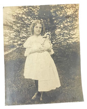 Young Boy &amp; Cat 9.5&quot; x 7.5&quot; B&amp;W Photograph Young Girl &amp; Doll WWI Era - £32.95 GBP