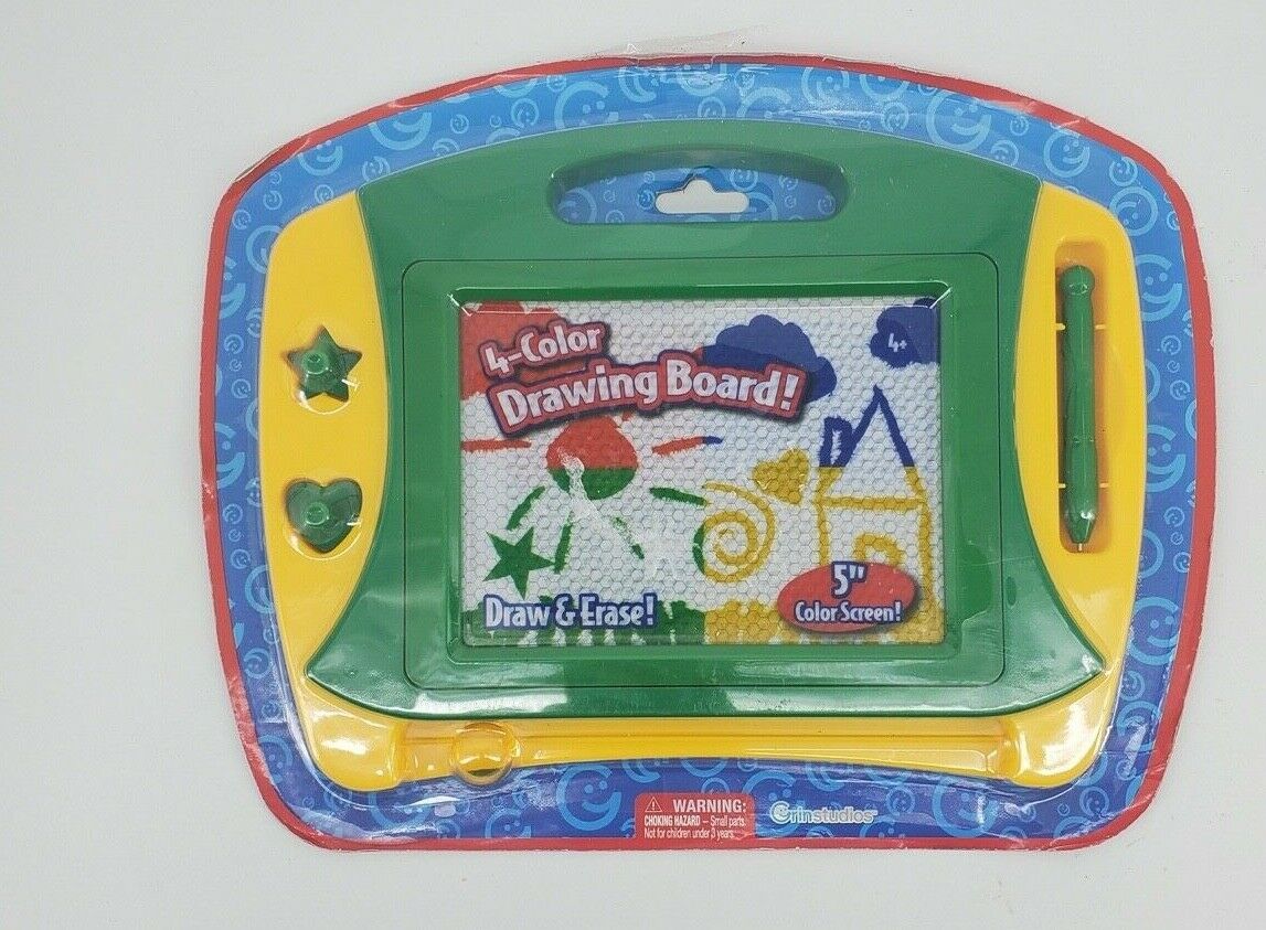Draw &amp; Erase 4 Color Drawing Board with Pen and 2 Stampers NEW - $12.38