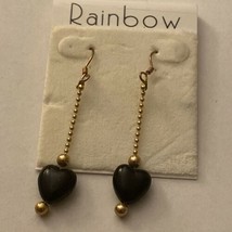 Rainbow Brand Dangle Earrings 2” L Gold Chain  With Black Heart Bead New NWT - £2.70 GBP