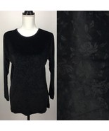 Carolyn Taylor Velvet Longsleeve Pullover Top Black w Light Floral Print... - £14.58 GBP