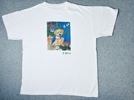 Vintage Patriotic Cute Puppy Dog SPCA International White Tee Size Large... - $14.88