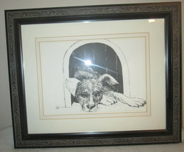 Vintage Etching Signed Laini Zinn 1977 resting Dog &quot;NICK&quot;? Framed &amp; double matt - £127.61 GBP
